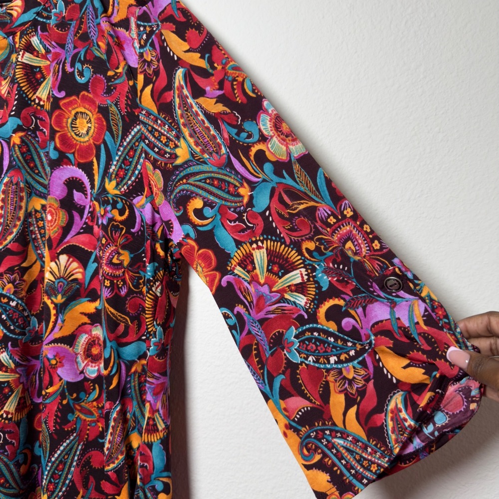 NEW Dear Scarlett Women Nitrogen Dress 2X Multi Paisley 3/4 Sleeve Pockets - Picture 5 of 10